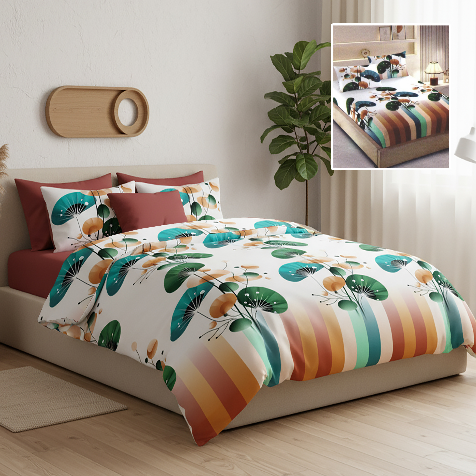 Lenjerie de pat dublu, finet, 6 piese, cearceaf pat 160x200cm, cearceaf pilota 200x230cm, 2 fete de perna 50x70 si 2 fete de perna 70x70cm, Pucioasa, 2026-RAH131 2026-RAH131