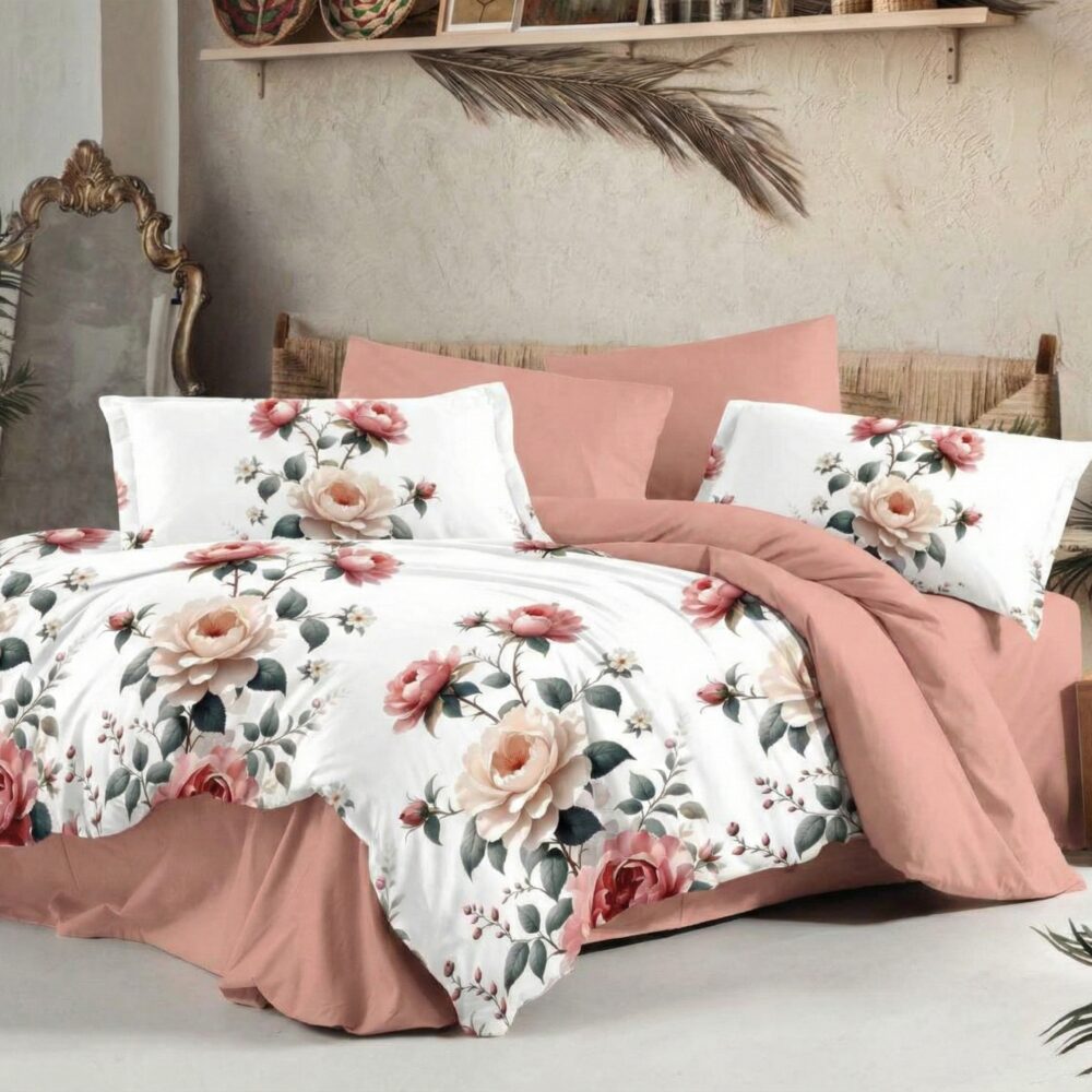 Lenjerie de pat dublu, finet, 6 piese, cearceaf pat 160x200cm, cearceaf pilota 200x230cm, 2 fete de perna 50x70 si 2 fete de perna 70x70cm, Pucioasa, 2026-RAH88 2026-RAH88