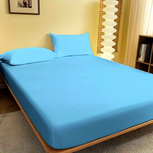 Cearceaf de pat cu elastic, 140x200cm + 2 fete de perna, 50x70cm, bumbac, albastru CRFSET-B-ALBASTRU-140x200