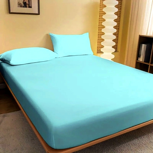 Cearceaf de pat cu elastic, 140x200cm + 2 fete de perna, 50x70cm, bumbac, bleu CRFSET-B-BLEU-140x200