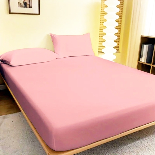 Cearceaf de pat cu elastic, 140x200cm + 2 fete de perna, 50x70cm, bumbac, roz CRFSET-B-ROZ-140x200
