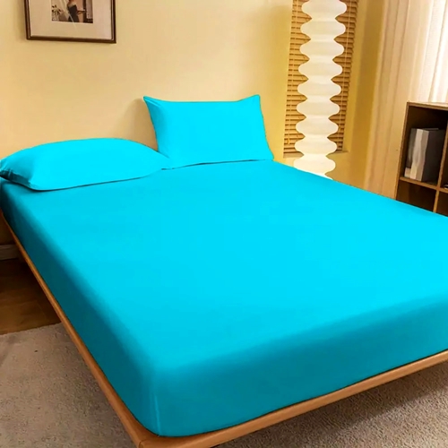 Cearceaf de pat cu elastic, 180x200cm + 2 fete de perna, 50x70cm, bumbac, turcoaz CRFSET-B-TURCOAZ-180x200