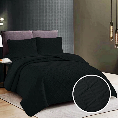 Cuvertura de pat dublu, neagra, 230x250cm + 2 fete de perna, negre, 50x70cm CUV-UNI-NEAGRA