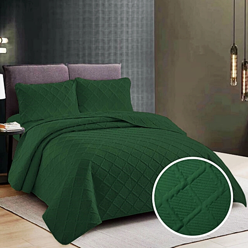 Cuvertura de pat dublu, verde inchis, 230x250cm + 2 fete de perna, verde inchis, 50x70cm CUV-UNI-VERDE-INCHIS