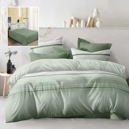 Lenjerie de pat dublu, microfibra, 4 piese, cearceaf de pat 230x250cm, cearceaf pilota 200x230cm si 2 fete de perna 50x70, verde salvie uni cu aspect matasos ECN30