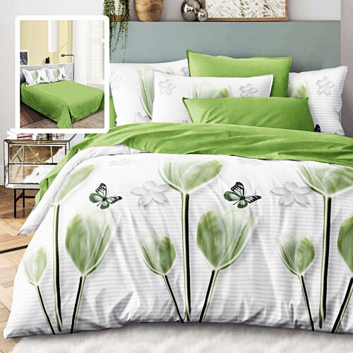 Lenjerie de pat dublu, finet, 6 piese, cearceaf pat 220x240cm, cearceaf pilota 200x220cm, 2 fete de perna 50x70 si 2 fete de perna 70x70cm, Pucioasa, RA631 RA631