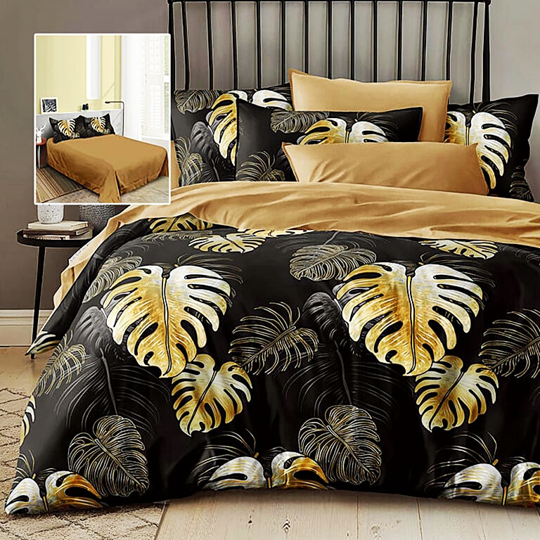 Lenjerie de pat dublu, finet, 6 piese, cearceaf pat 220x240cm, cearceaf pilota 200x220cm, 2 fete de perna 50x70 si 2 fete de perna 70x70cm, Pucioasa, RA634 RA634