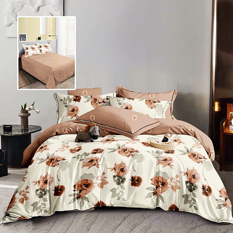 Lenjerie de pat dublu, finet, 6 piese, cearceaf pat 220x240cm, cearceaf pilota 200x220cm, 2 fete de perna 50x70 si 2 fete de perna 70x70cm, Pucioasa, RA636 RA636