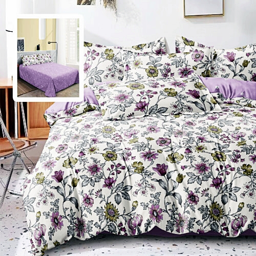 Lenjerie de pat dublu, finet, 6 piese, cearceaf pat 220x240cm, cearceaf pilota 200x220cm, 2 fete de perna 50x70 si 2 fete de perna 70x70cm, Pucioasa, RA645 RA645