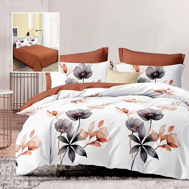 Lenjerie de pat dublu, finet, 6 piese, cearceaf pat 220x240cm, cearceaf pilota 200x220cm, 2 fete de perna 50x70 si 2 fete de perna 70x70cm, Pucioasa, RA647 RA647