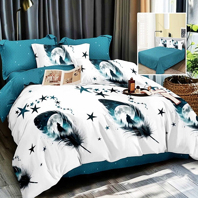 Lenjerie de pat dublu, finet, 6 piese, cearceaf pat 220x240cm, cearceaf pilota 200x220cm, 2 fete de perna 50x70 si 2 fete de perna 70x70cm, Pucioasa, RA648 RA648