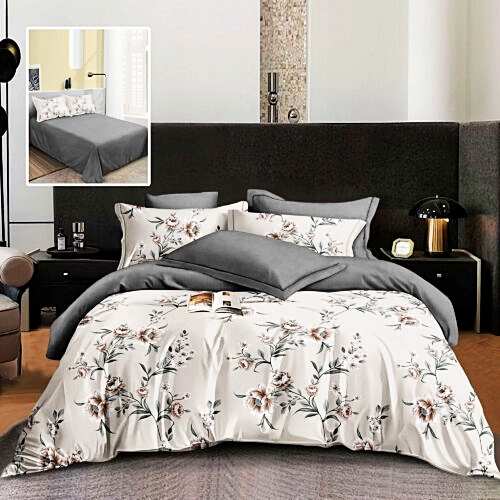 Lenjerie de pat dublu, finet, 6 piese, cearceaf pat 220x240cm, cearceaf pilota 200x220cm, 2 fete de perna 50x70 si 2 fete de perna 70x70cm, Pucioasa, RA649 RA649