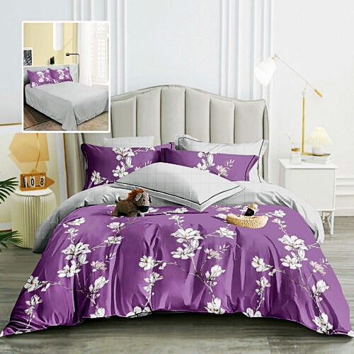 Lenjerie de pat dublu, finet, 6 piese, cearceaf pat 220x240cm, cearceaf pilota 200x220cm, 2 fete de perna 50x70 si 2 fete de perna 70x70cm, Pucioasa, RA651 RA651