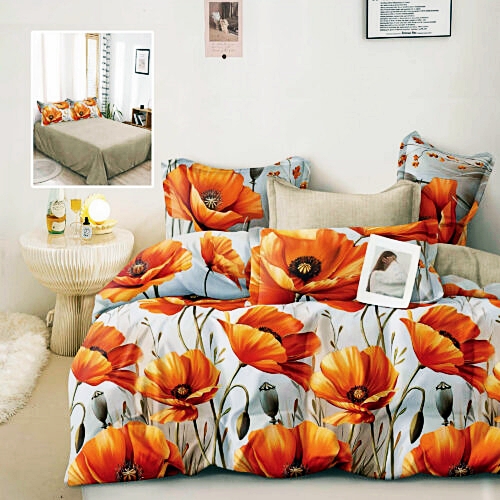 Lenjerie de pat dublu, finet, 6 piese, cearceaf pat 220x240cm, cearceaf pilota 200x220cm, 2 fete de perna 50x70 si 2 fete de perna 70x70cm, Pucioasa, RA652 RA652