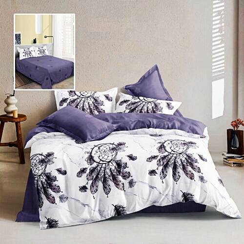 Lenjerie de pat dublu, finet, 6 piese, cearceaf pat 220x240cm, cearceaf pilota 200x220cm, 2 fete de perna 50x70 si 2 fete de perna 70x70cm, Pucioasa, RA654 RA654