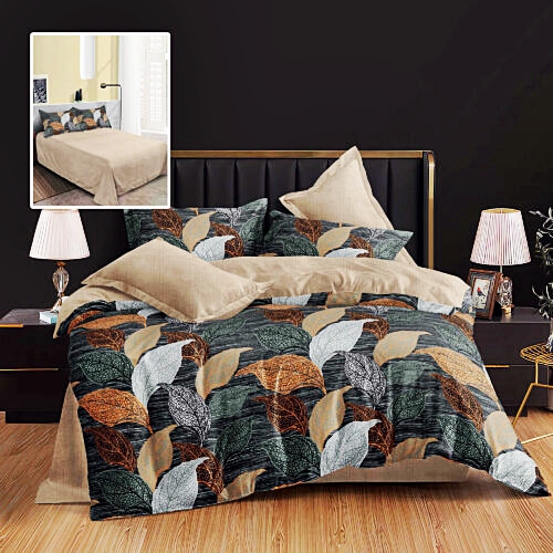 Lenjerie de pat dublu, finet, 6 piese, cearceaf pat 220x240cm, cearceaf pilota 200x220cm, 2 fete de perna 50x70 si 2 fete de perna 70x70cm, Pucioasa, RA655 RA655