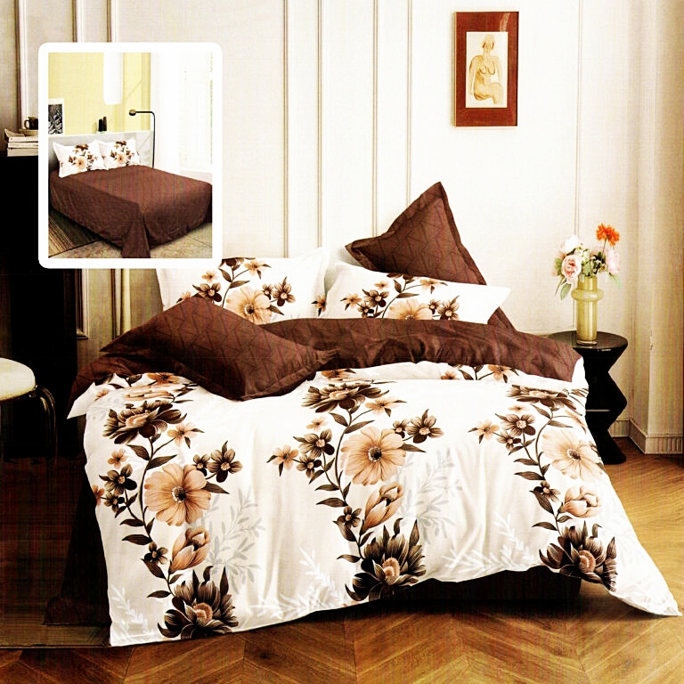 Lenjerie de pat dublu, finet, 6 piese, cearceaf pat 220x240cm, cearceaf pilota 200x220cm, 2 fete de perna 50x70 si 2 fete de perna 70x70cm, Pucioasa, RA658 RA658