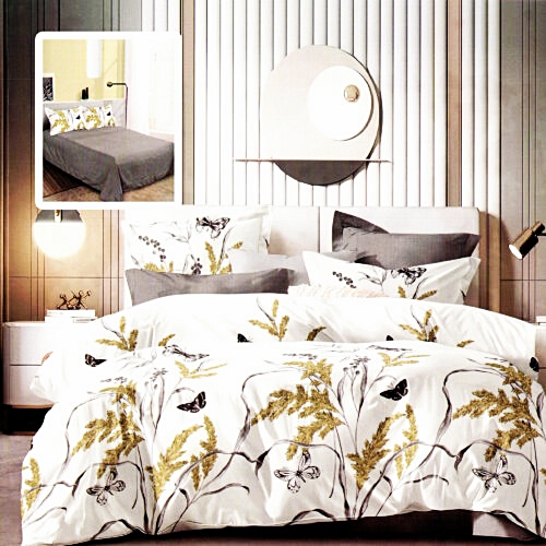 Lenjerie de pat dublu, finet, 6 piese, cearceaf pat 220x240cm, cearceaf pilota 200x220cm, 2 fete de perna 50x70 si 2 fete de perna 70x70cm, Pucioasa, RA661 RA661