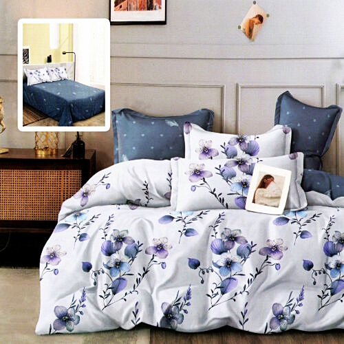 Lenjerie de pat dublu, finet, 6 piese, cearceaf pat 220x240cm, cearceaf pilota 200x220cm, 2 fete de perna 50x70 si 2 fete de perna 70x70cm, Pucioasa, RA662 RA662