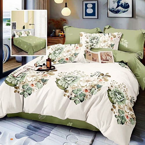 Lenjerie de pat dublu, finet, 6 piese, cearceaf pat 220x240cm, cearceaf pilota 200x220cm, 2 fete de perna 50x70 si 2 fete de perna 70x70cm, Pucioasa, RA666 RA666