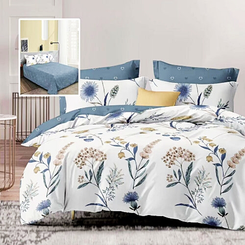 Lenjerie de pat dublu, finet, 6 piese, cearceaf pat 220x240cm, cearceaf pilota 200x220cm, 2 fete de perna 50x70 si 2 fete de perna 70x70cm, Pucioasa, RA667 RA667