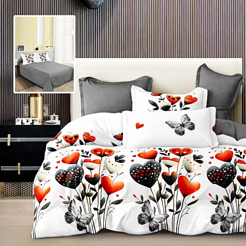 Lenjerie de pat dublu, finet, 6 piese, cearceaf pat 220x240cm, cearceaf pilota 200x220cm, 2 fete de perna 50x70 si 2 fete de perna 70x70cm, Pucioasa, RA668 RA668