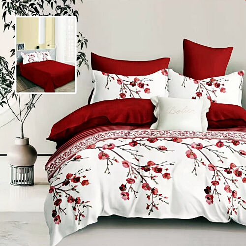 Lenjerie de pat dublu, finet, 6 piese, cearceaf pat 220x240cm, cearceaf pilota 200x220cm, 2 fete de perna 50x70 si 2 fete de perna 70x70cm, Pucioasa, RA669 RA669