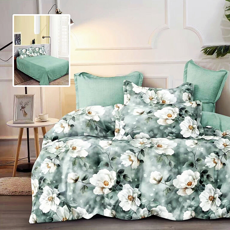 Lenjerie de pat dublu, finet, 6 piese, cearceaf pat 220x240cm, cearceaf pilota 200x220cm, 2 fete de perna 50x70 si 2 fete de perna 70x70cm, Pucioasa, RA671 RA671