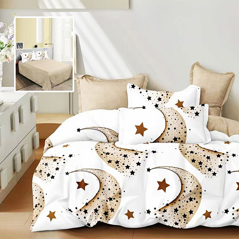 Lenjerie de pat dublu, finet, 6 piese, cearceaf pat 220x240cm, cearceaf pilota 200x220cm, 2 fete de perna 50x70 si 2 fete de perna 70x70cm, Pucioasa, RA672 RA672