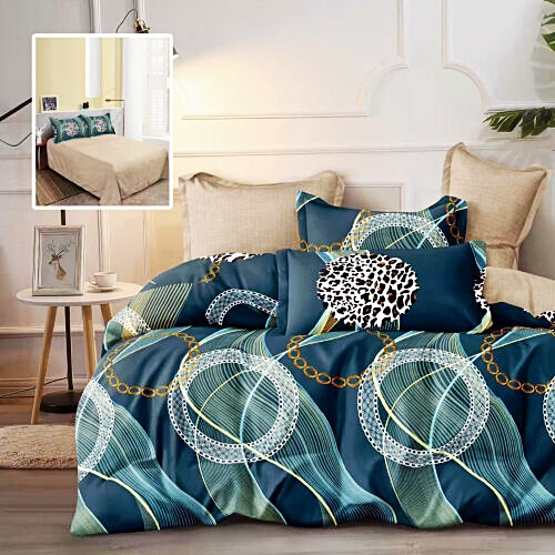 Lenjerie de pat dublu, finet, 6 piese, cearceaf pat 220x240cm, cearceaf pilota 200x220cm, 2 fete de perna 50x70 si 2 fete de perna 70x70cm, Pucioasa, RA673 RA673