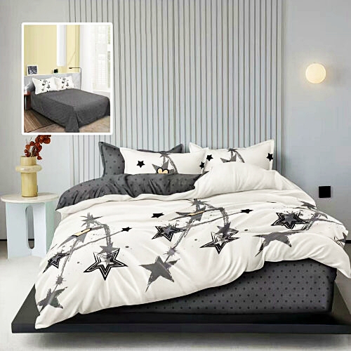 Lenjerie de pat dublu, finet, 6 piese, cearceaf pat 220x240cm, cearceaf pilota 200x220cm, 2 fete de perna 50x70 si 2 fete de perna 70x70cm, Pucioasa, RA676 RA676