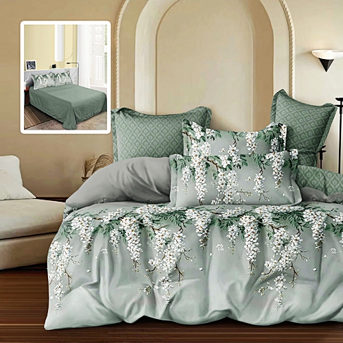 Lenjerie de pat dublu, finet, 6 piese, cearceaf pat 220x240cm, cearceaf pilota 200x220cm, 2 fete de perna 50x70 si 2 fete de perna 70x70cm, Pucioasa, RA683 RA683