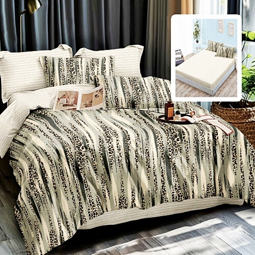 Lenjerie de pat dublu, finet, 6 piese, cearceaf pat cu elastic 160x200cm, cearceaf pilota 200x230cm, 2 fete de perna 50x70 si 2 fete de perna 70x70cm, Pucioasa, RAH160-255 RAH160-255