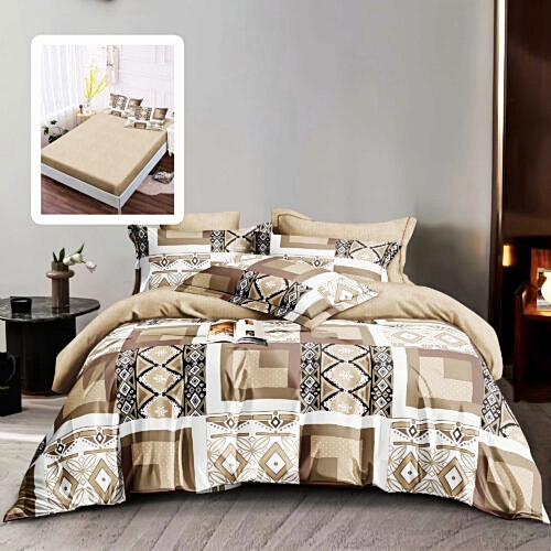 Lenjerie de pat dublu, finet, 6 piese, cearceaf pat cu elastic 160x200cm, cearceaf pilota 200x230cm, 2 fete de perna 50x70 si 2 fete de perna 70x70cm, Pucioasa, RAH160-256 RAH160-256