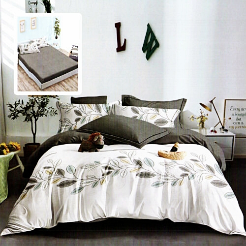 Lenjerie de pat dublu, finet, 6 piese, cearceaf pat cu elastic 160x200cm, cearceaf pilota 200x230cm, 2 fete de perna 50x70 si 2 fete de perna 70x70cm, Pucioasa, RAH160-257 RAH160-257