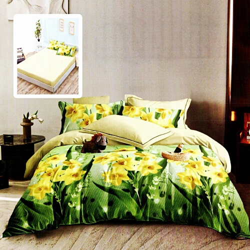 Lenjerie de pat dublu, finet, 6 piese, cearceaf pat cu elastic 160x200cm, cearceaf pilota 200x230cm, 2 fete de perna 50x70 si 2 fete de perna 70x70cm, Pucioasa, RAH160-258 RAH160-258