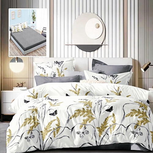 Lenjerie de pat dublu, finet, 6 piese, cearceaf pat cu elastic 160x200cm, cearceaf pilota 200x230cm, 2 fete de perna 50x70 si 2 fete de perna 70x70cm, Pucioasa, RAH160-260 RAH160-260