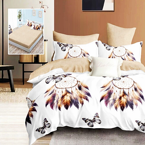 Lenjerie de pat dublu, finet, 6 piese, cearceaf pat cu elastic 160x200cm, cearceaf pilota 200x230cm, 2 fete de perna 50x70 si 2 fete de perna 70x70cm, Pucioasa, RAH160-262 RAH160-262