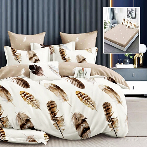 Lenjerie de pat dublu, finet, 6 piese, cearceaf pat cu elastic 160x200cm, cearceaf pilota 200x230cm, 2 fete de perna 50x70 si 2 fete de perna 70x70cm, Pucioasa, RAH160-263 RAH160-263