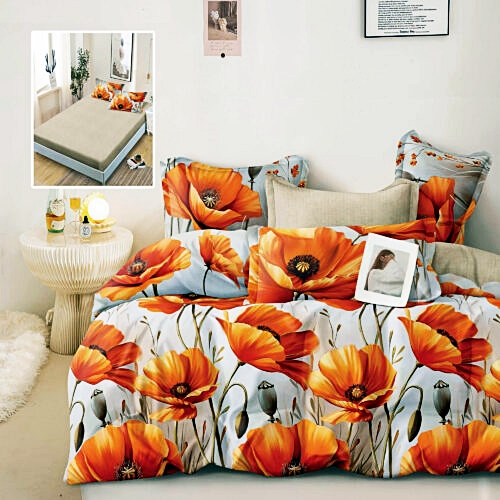 Lenjerie de pat dublu, finet, 6 piese, cearceaf pat cu elastic 160x200cm, cearceaf pilota 200x230cm, 2 fete de perna 50x70 si 2 fete de perna 70x70cm, Pucioasa, RAH160-265 RAH160-265