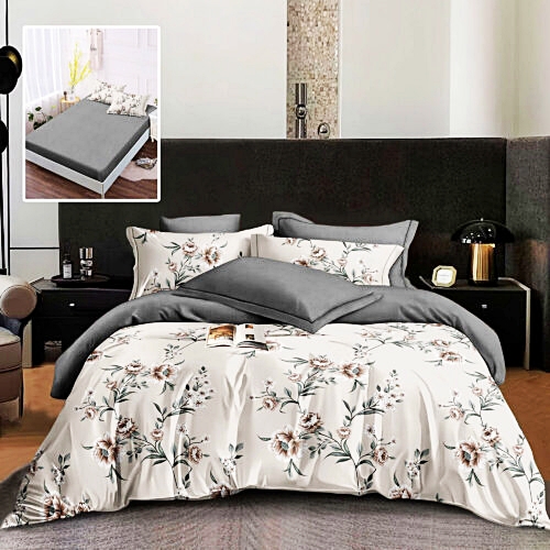 Lenjerie de pat dublu, finet, 6 piese, cearceaf pat cu elastic 160x200cm, cearceaf pilota 200x230cm, 2 fete de perna 50x70 si 2 fete de perna 70x70cm, Pucioasa, RAH160-267 RAH160-267