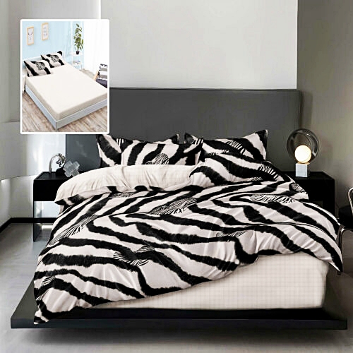 Lenjerie de pat dublu, finet, 6 piese, cearceaf pat cu elastic 160x200cm, cearceaf pilota 200x230cm, 2 fete de perna 50x70 si 2 fete de perna 70x70cm, Pucioasa, RAH160-268 RAH160-268