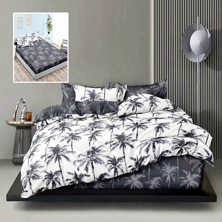 Lenjerie de pat dublu, finet, 6 piese, cearceaf pat cu elastic 160x200cm, cearceaf pilota 200x230cm, 2 fete de perna 50x70 si 2 fete de perna 70x70cm, Pucioasa, RAH160-272 RAH160-272