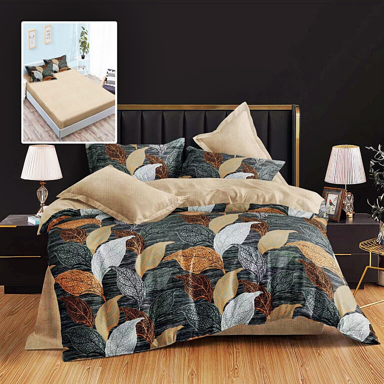 Lenjerie de pat dublu, finet, 6 piese, cearceaf pat cu elastic 160x200cm, cearceaf pilota 200x230cm, 2 fete de perna 50x70 si 2 fete de perna 70x70cm, Pucioasa, RAH160-273 RAH160-273