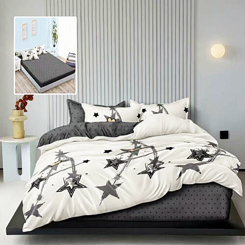 Lenjerie de pat dublu, finet, 6 piese, cearceaf pat cu elastic 160x200cm, cearceaf pilota 200x230cm, 2 fete de perna 50x70 si 2 fete de perna 70x70cm, Pucioasa, RAH160-286 RAH160-286