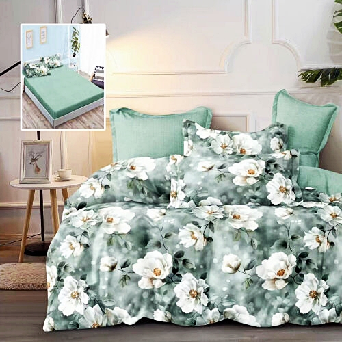 Lenjerie de pat dublu, finet, 6 piese, cearceaf pat cu elastic 160x200cm, cearceaf pilota 200x230cm, 2 fete de perna 50x70 si 2 fete de perna 70x70cm, Pucioasa, RAH160-289 RAH160-289