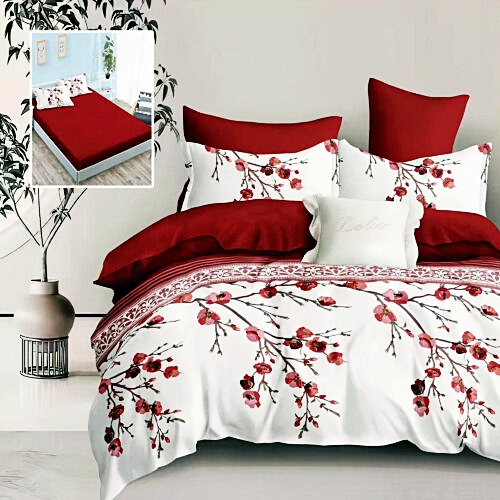 Lenjerie de pat dublu, finet, 6 piese, cearceaf pat cu elastic 160x200cm, cearceaf pilota 200x230cm, 2 fete de perna 50x70 si 2 fete de perna 70x70cm, Pucioasa, RAH160-291 RAH160-291