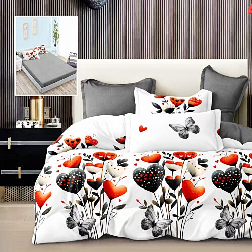 Lenjerie de pat dublu, finet, 6 piese, cearceaf pat cu elastic 160x200cm, cearceaf pilota 200x230cm, 2 fete de perna 50x70 si 2 fete de perna 70x70cm, Pucioasa, RAH160-294 RAH160-294