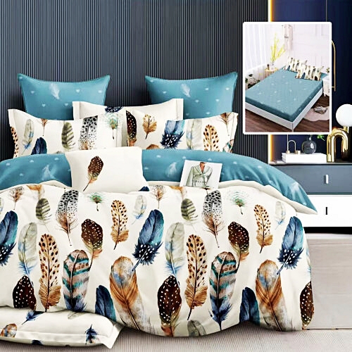 Lenjerie de pat dublu, finet, 6 piese, cearceaf pat cu elastic 160x200cm, cearceaf pilota 200x230cm, 2 fete de perna 50x70 si 2 fete de perna 70x70cm, Pucioasa, RAH160-297 RAH160-297