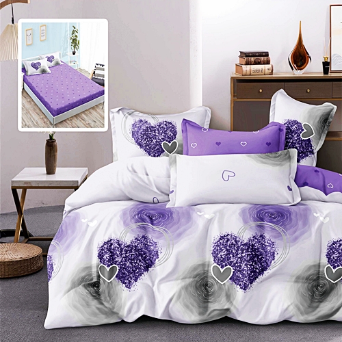 Lenjerie de pat dublu, finet, 6 piese, cearceaf pat cu elastic 160x200cm, cearceaf pilota 200x230cm, 2 fete de perna 50x70 si 2 fete de perna 70x70cm, Pucioasa, RAH160-298 RAH160-298